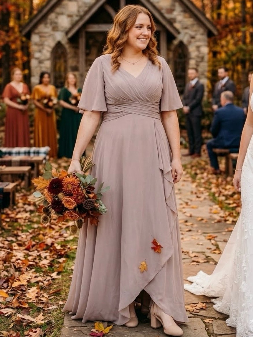 Latte Colored Chiffon Maxi Dress